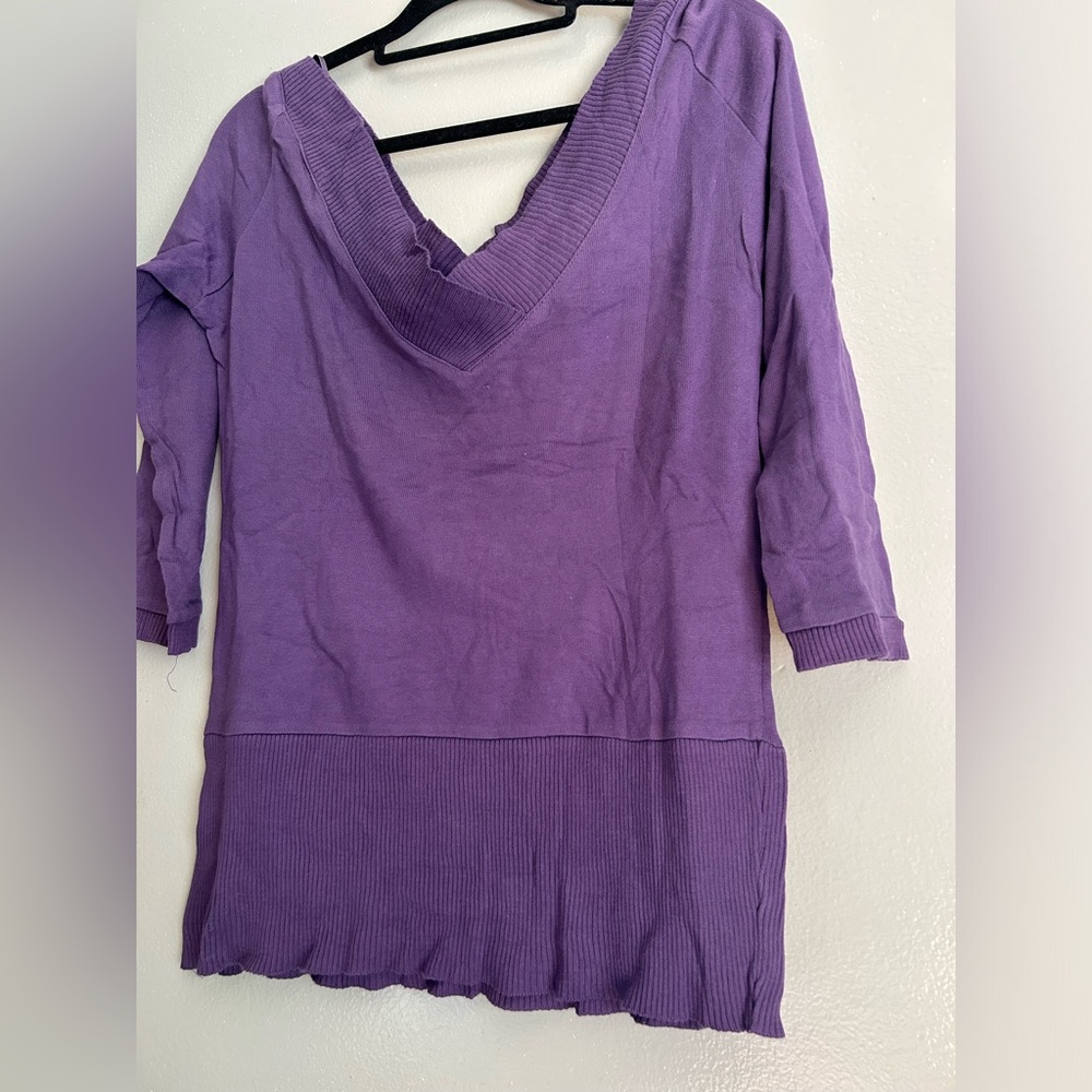 Zara | 100% cotton purple deep v-neck oversized sweater | size S - Picture 5 of 12